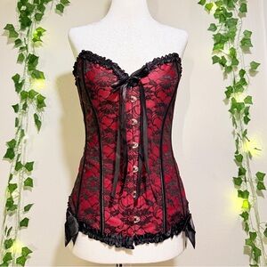 Red & Black Lace Corset Bustier Top | 3XL | Gothic Romantic Lace-Up